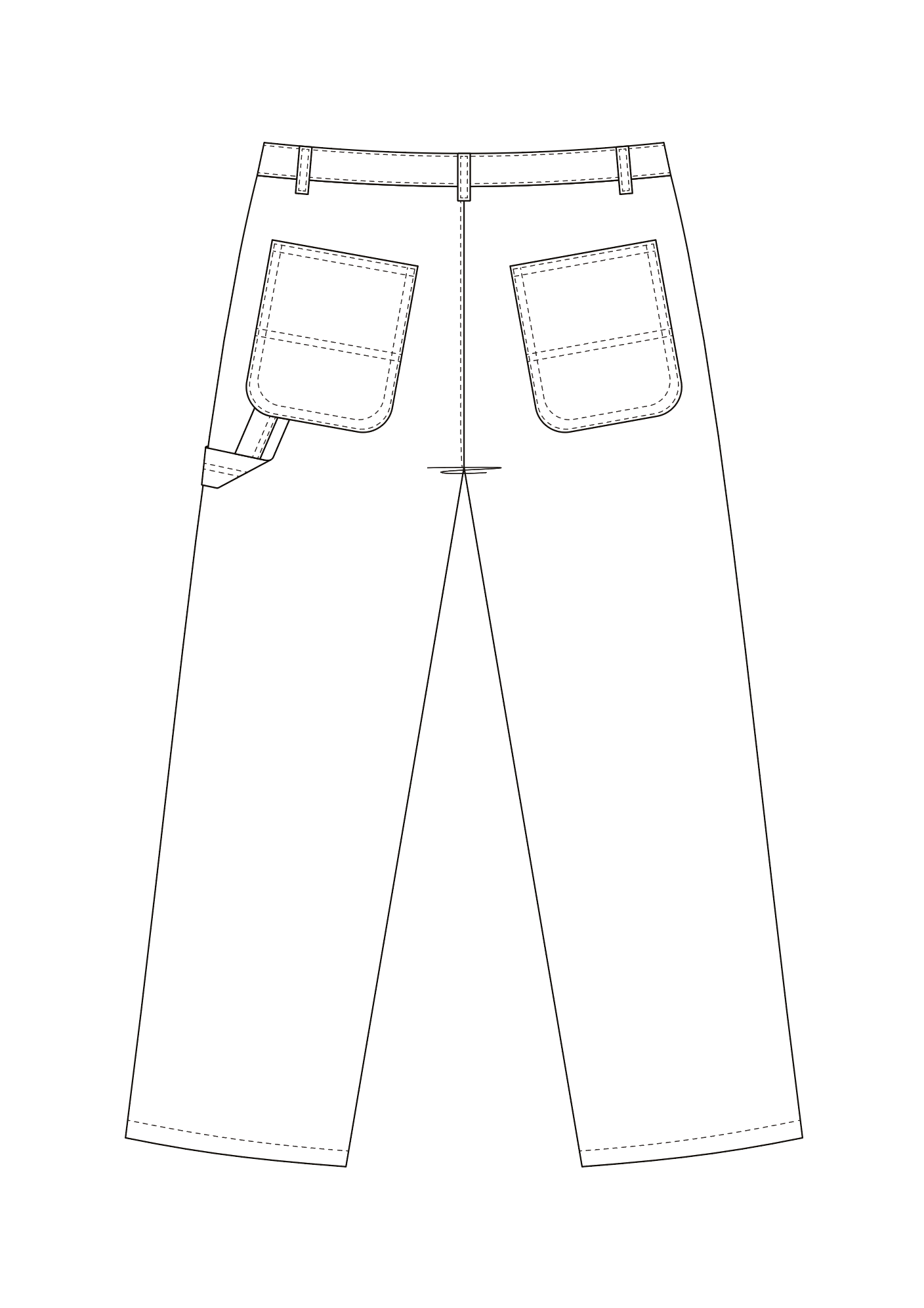 Double Knee Pants - Front & Back Tech Flat — Apparel Database